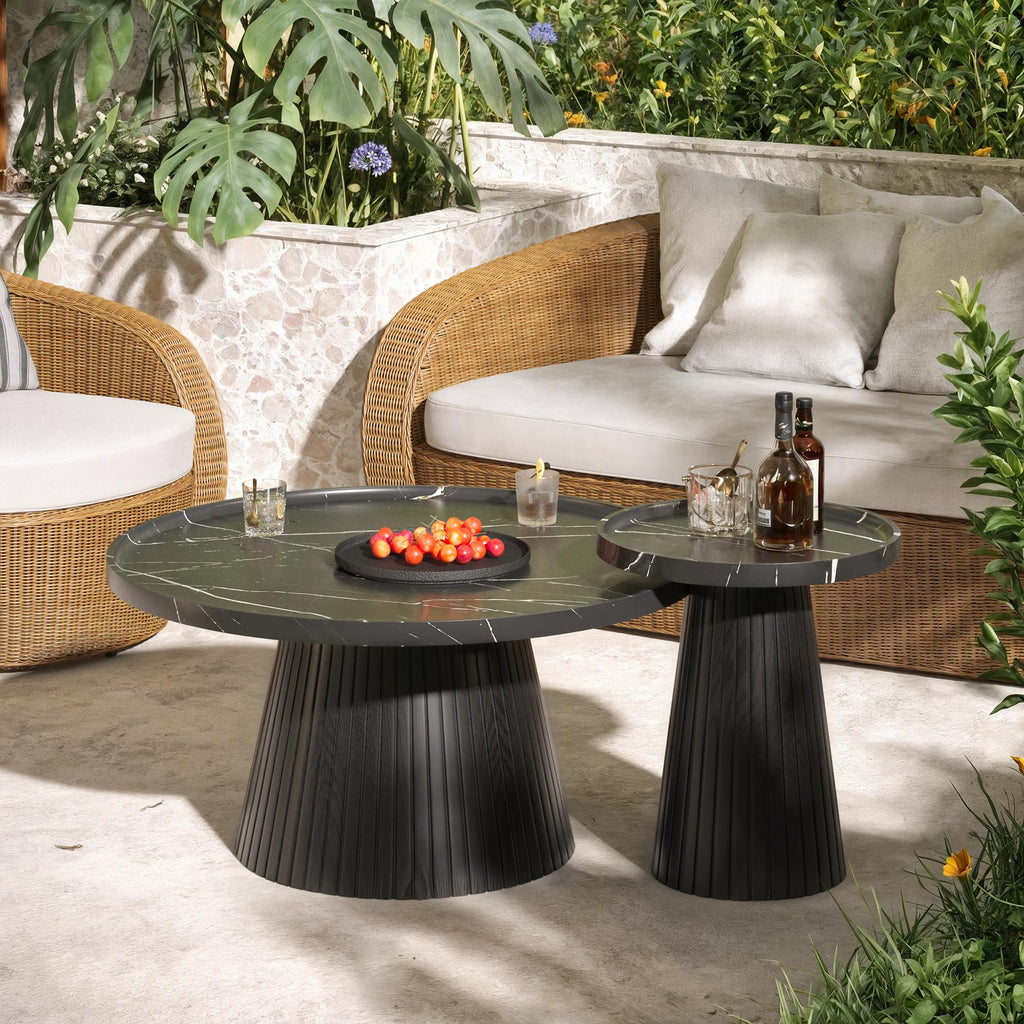 Black Marble Veneer Nesting Coffee Table Set of 2 K3316