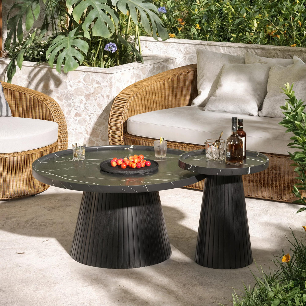 Black Marble Veneer Nesting Coffee Table Set of 2 K3316