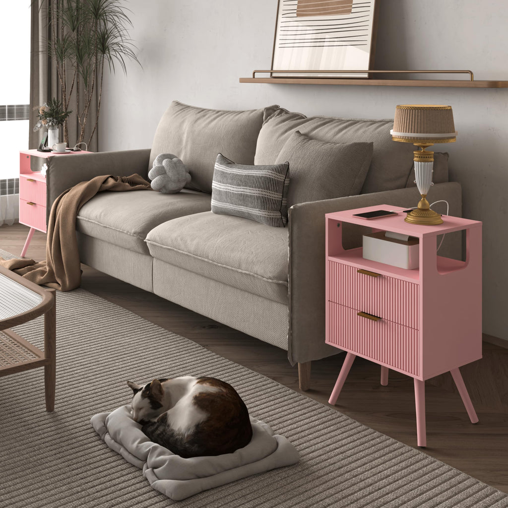 Pink Nightstand with Charging Station and LED Lights H364361